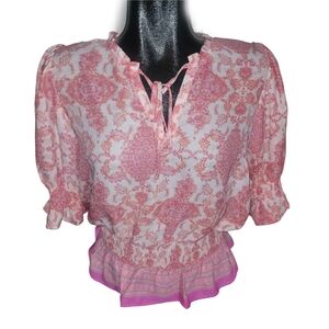 Lucky & Coco Pink Floral Paisley Ruffled Blouse S